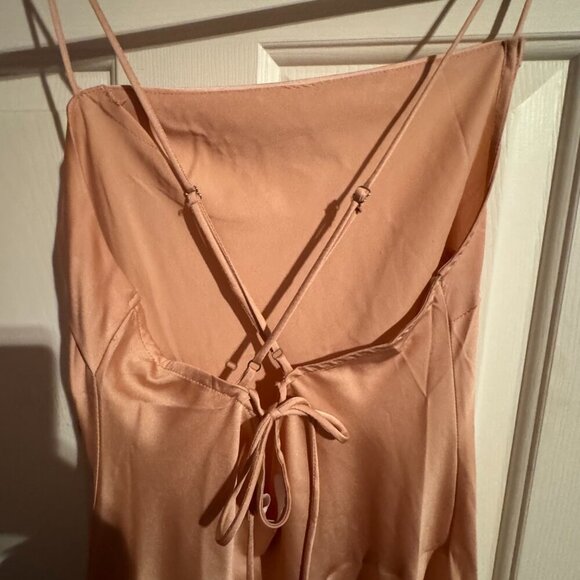 ASTR The Label Blush Satin Slip Dress with Criss Cross Back and Slit Size Medium - Picture 8 of 11